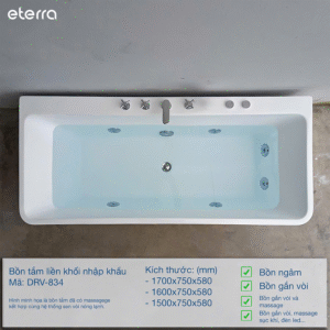 Bồn tắm liền khối nhập khẩu ETERRA DRV-834 có massage có tặng vòi gắn bồn sẵn