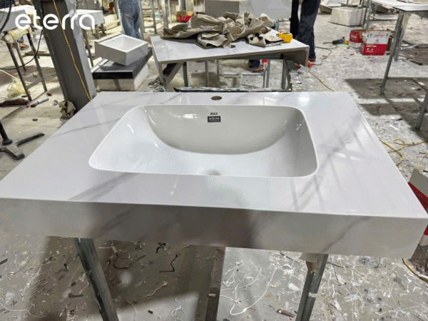Bàn Lavabo INAX 1 Tầng Đá Mài cao cấp trắng vân mây