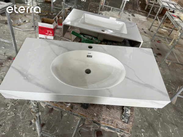 Bàn Lavabo AL-2216V INAX 1 Tầng Đá Mài cao cấp trắng vân mây