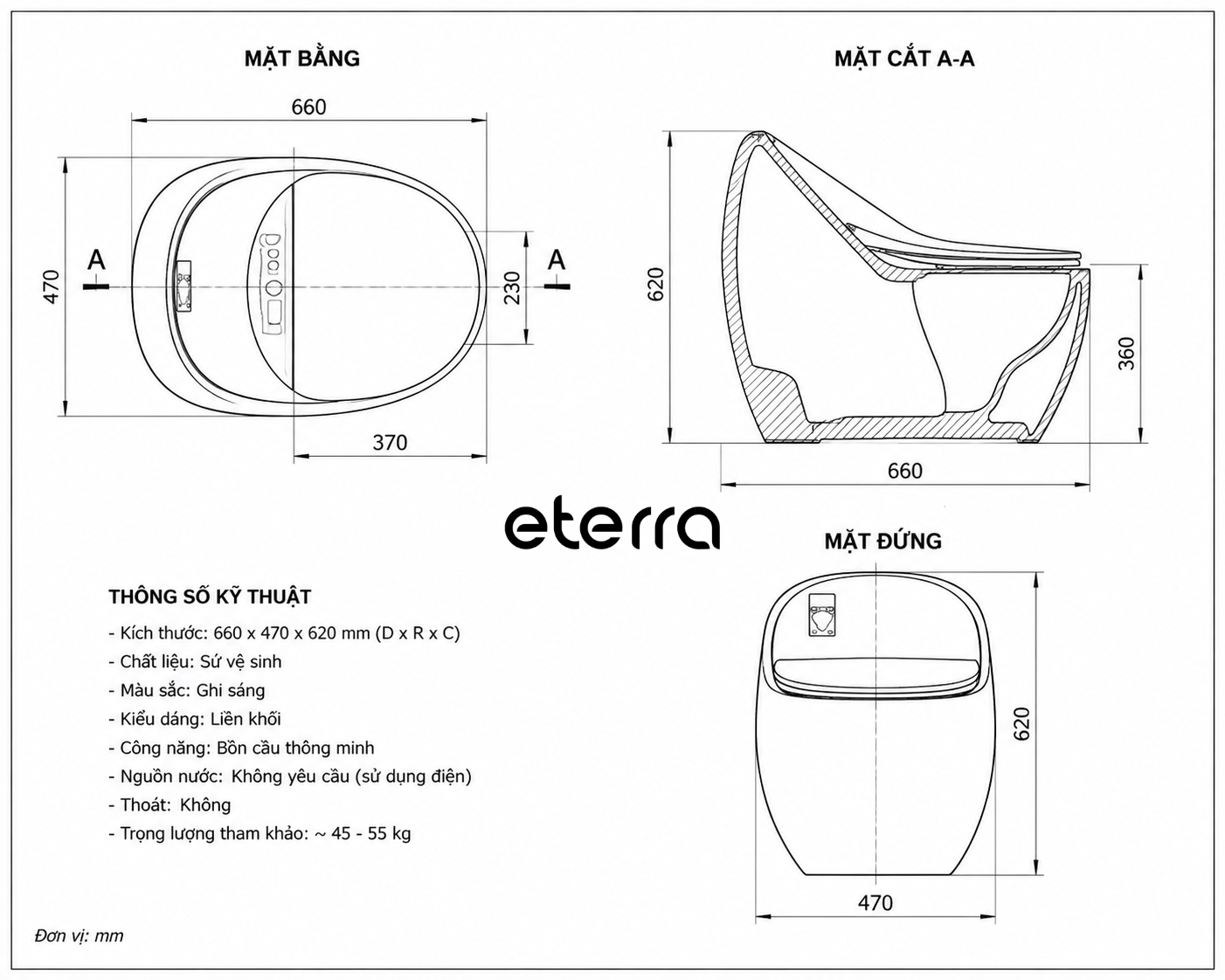 Bồn cầu trứng 1 khối Eterra
