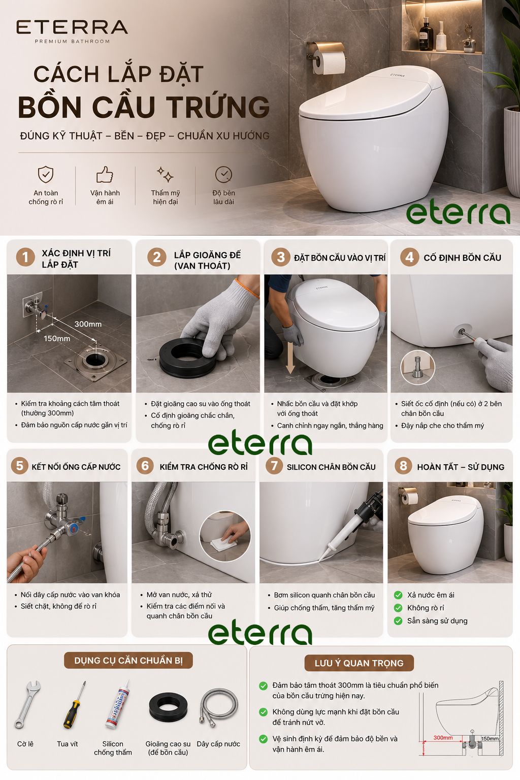 cách lắp đặt bồn cầu trứng